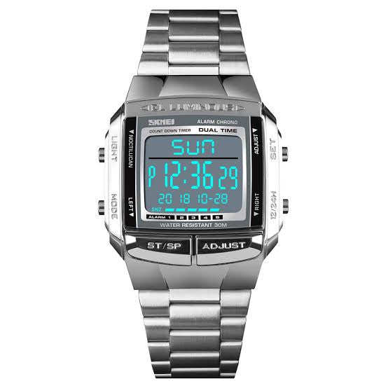 Skmei Men's Digital Sport's Watches Stainless Steel Strap 5 Alarm Clock Waterproof Led Chronograph Fashion Male Dual Time