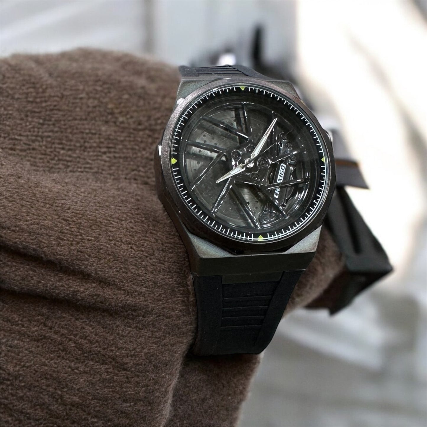 Chaxigo Men Rotation Dial Watch Wheel Reloj Male Luxury Man Silicone Strap Sports Clock Rotate Rim Hub Design Wristwatch