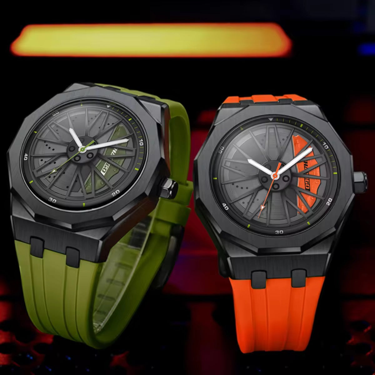Chaxigo Men Rotation Dial Watch Wheel Reloj Male Luxury Man Silicone Strap Sports Clock Rotate Rim Hub Design Wristwatch