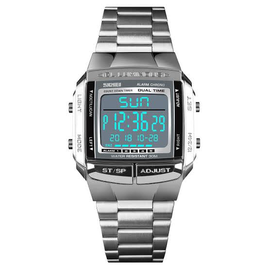 Skmei Men's Digital Sport's Watches Stainless Steel Strap 5 Alarm Clock Waterproof Led Chronograph Fashion Male Dual Time