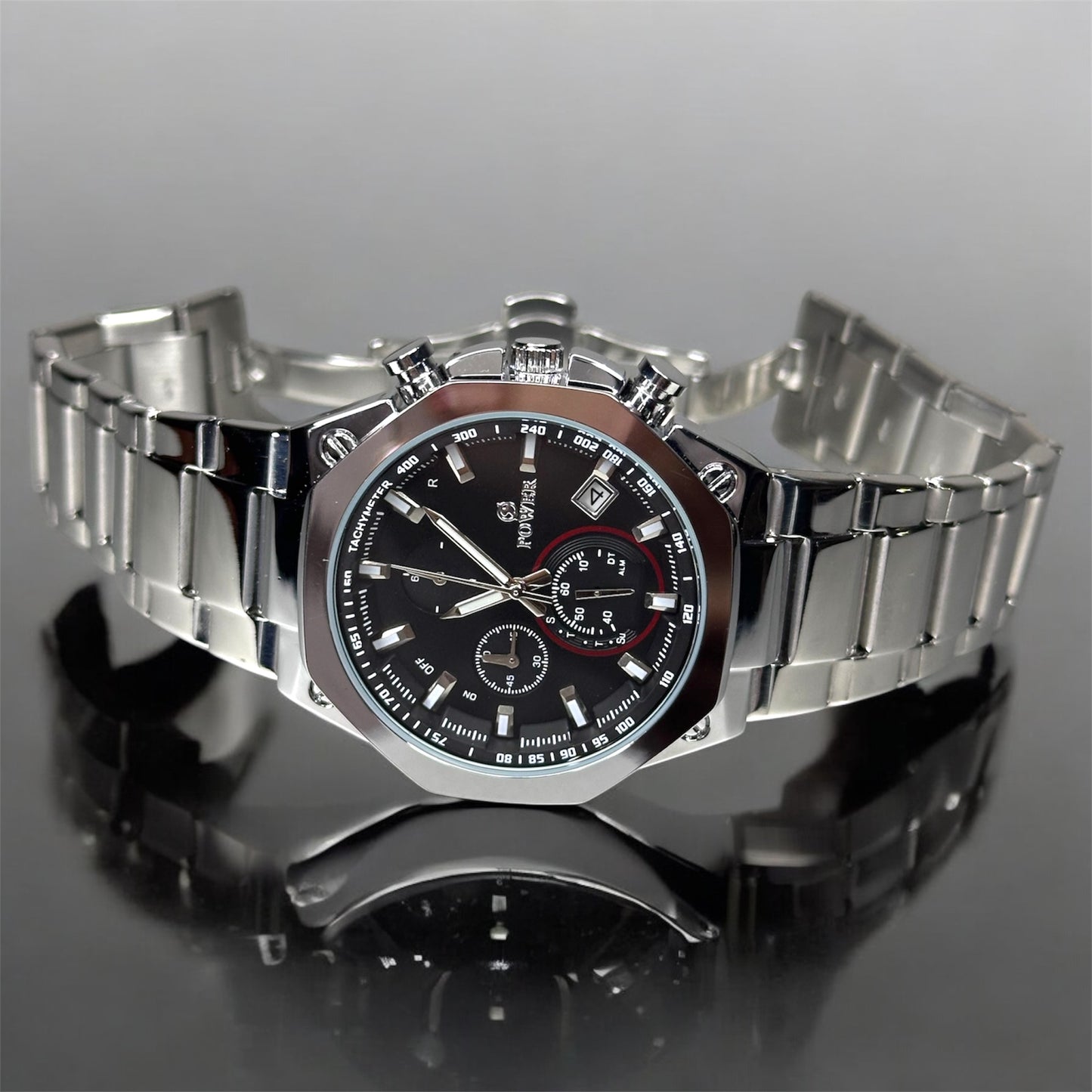 POWER Men's Watch Serie Chronograph Waterproof Multi Stainle G Steel Dual Screen Shock Watch