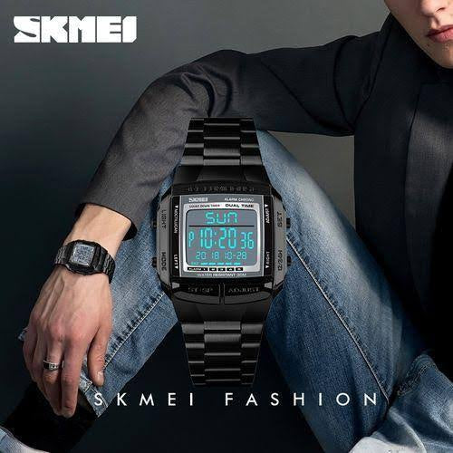 Skmei Men's Digital Sport's Watches Stainless Steel Strap 5 Alarm Clock Waterproof Led Chronograph Fashion Male Dual Time