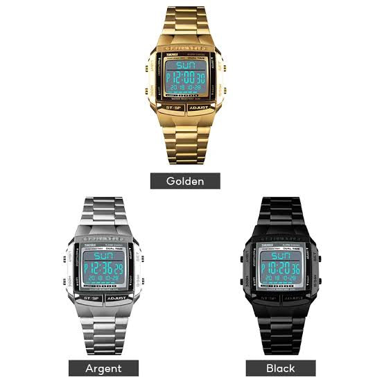 Skmei Men's Digital Sport's Watches Stainless Steel Strap 5 Alarm Clock Waterproof Led Chronograph Fashion Male Dual Time