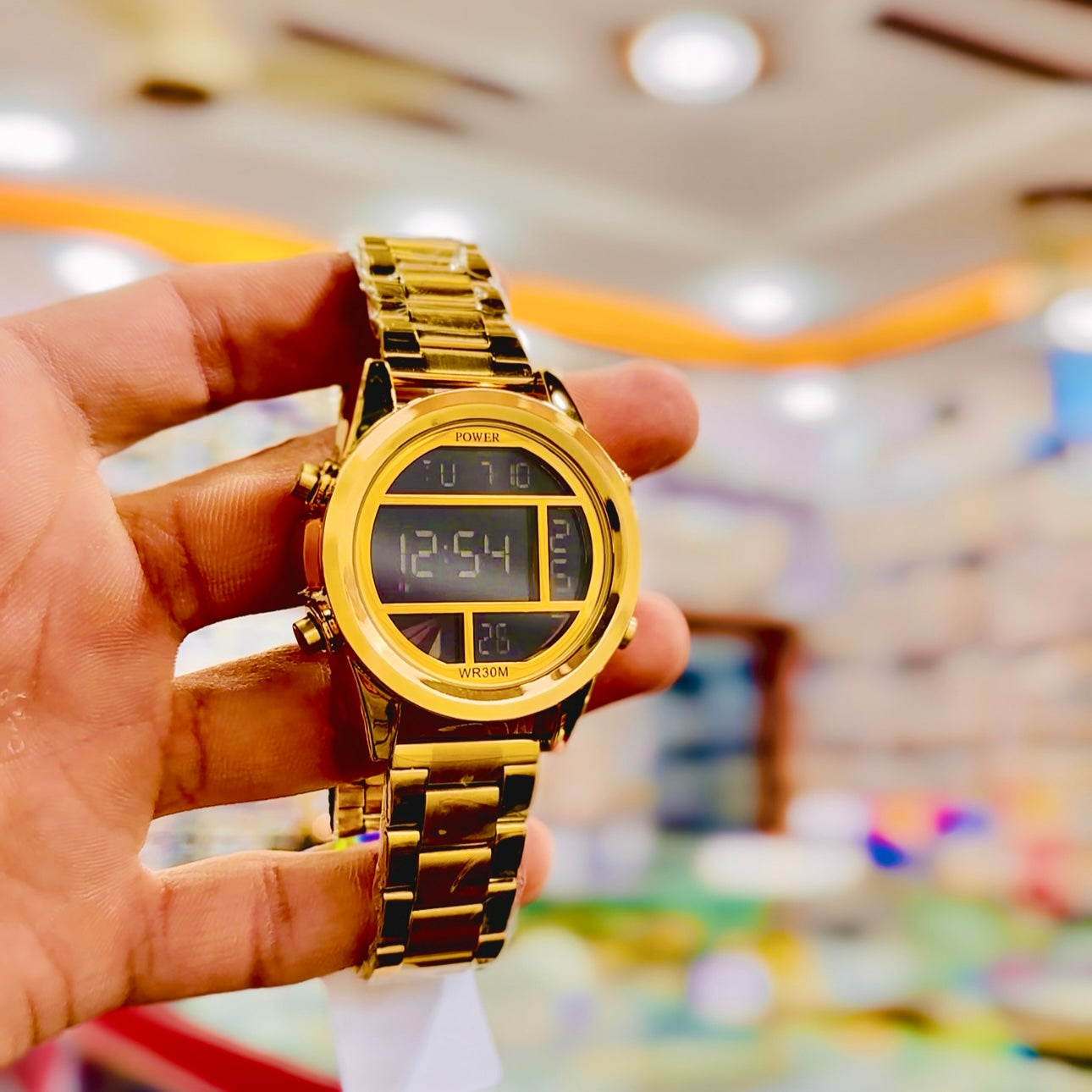 POWER Men’s Digital Sports Watches Luxury Stainless Steel Strap Led Waterproof Chronograph Wristwatch Fashion Male Alarm Clock