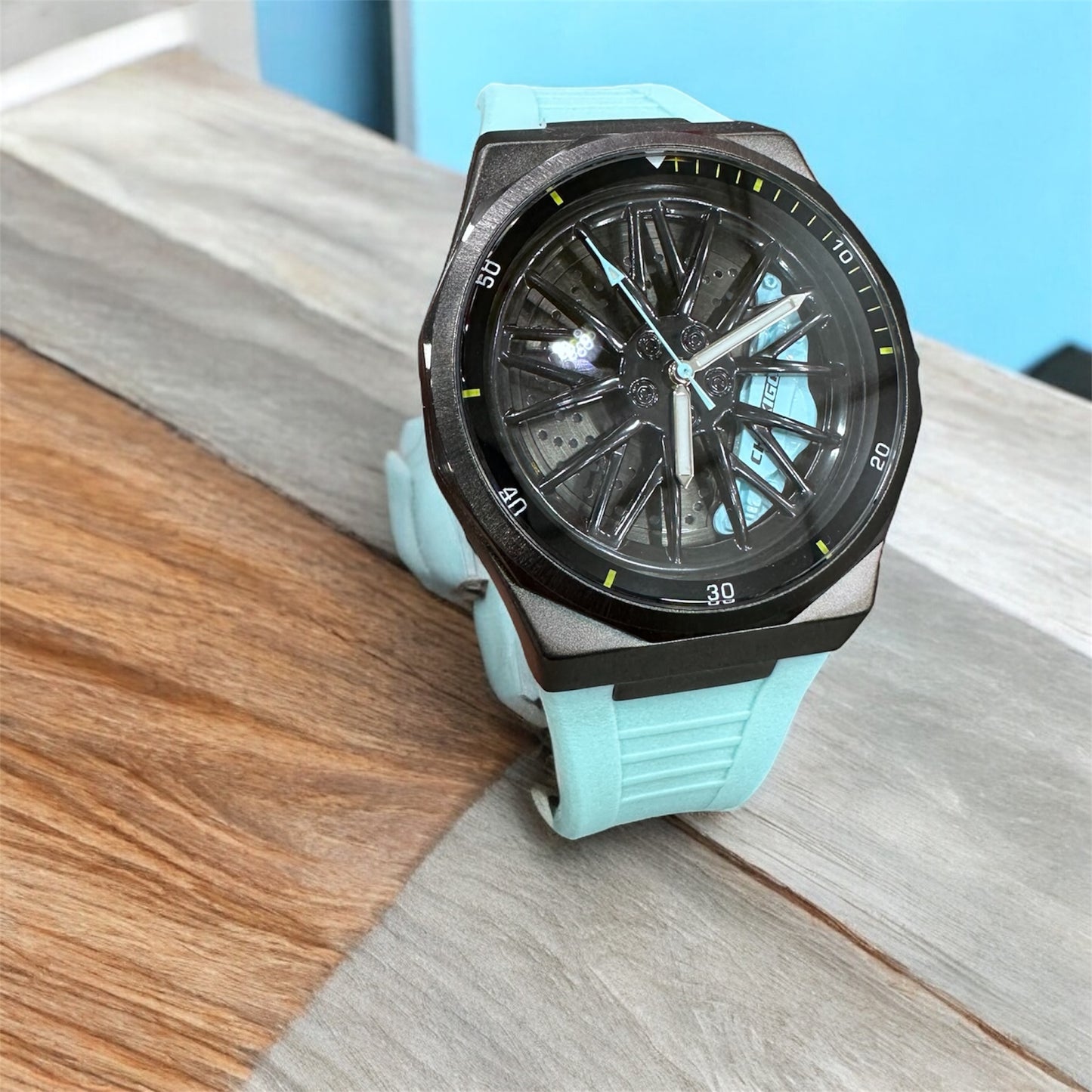 Chaxigo Men Rotation Dial Watch Wheel Reloj Male Luxury Man Silicone Strap Sports Clock Rotate Rim Hub Design Wristwatch
