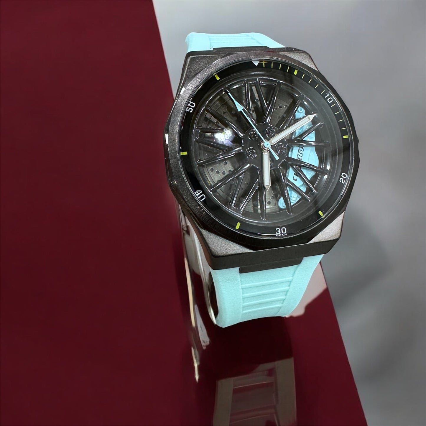 Chaxigo Men Rotation Dial Watch Wheel Reloj Male Luxury Man Silicone Strap Sports Clock Rotate Rim Hub Design Wristwatch