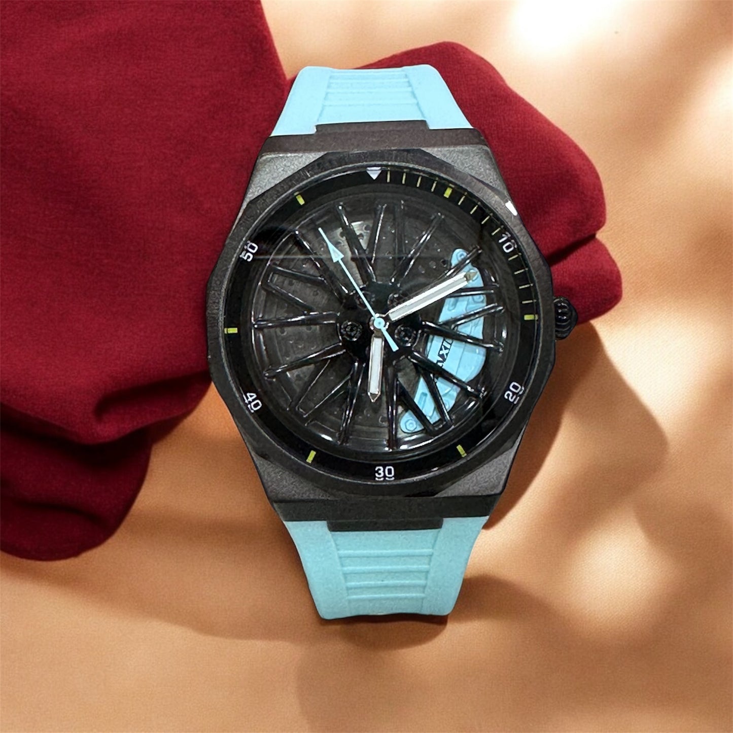 Chaxigo Men Rotation Dial Watch Wheel Reloj Male Luxury Man Silicone Strap Sports Clock Rotate Rim Hub Design Wristwatch