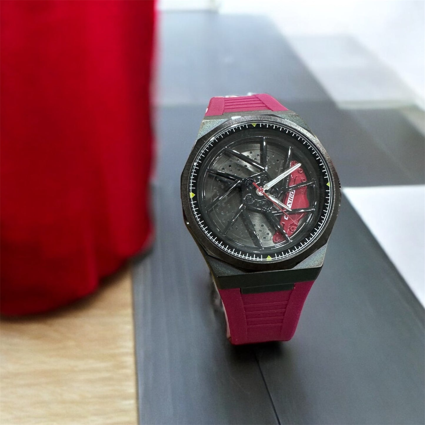 Chaxigo Men Rotation Dial Watch Wheel Reloj Male Luxury Man Silicone Strap Sports Clock Rotate Rim Hub Design Wristwatch