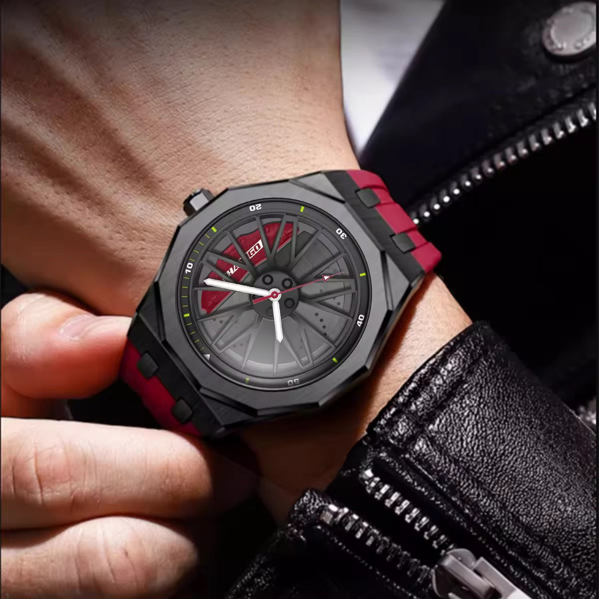 Chaxigo Men Rotation Dial Watch Wheel Reloj Male Luxury Man Silicone Strap Sports Clock Rotate Rim Hub Design Wristwatch