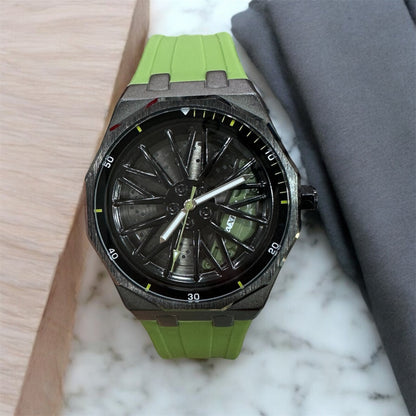 Chaxigo Men Rotation Dial Watch  Wheel Reloj Male Luxury Man Silicone Strap Sports Clock Rotate Rim Hub Design Wristwatch