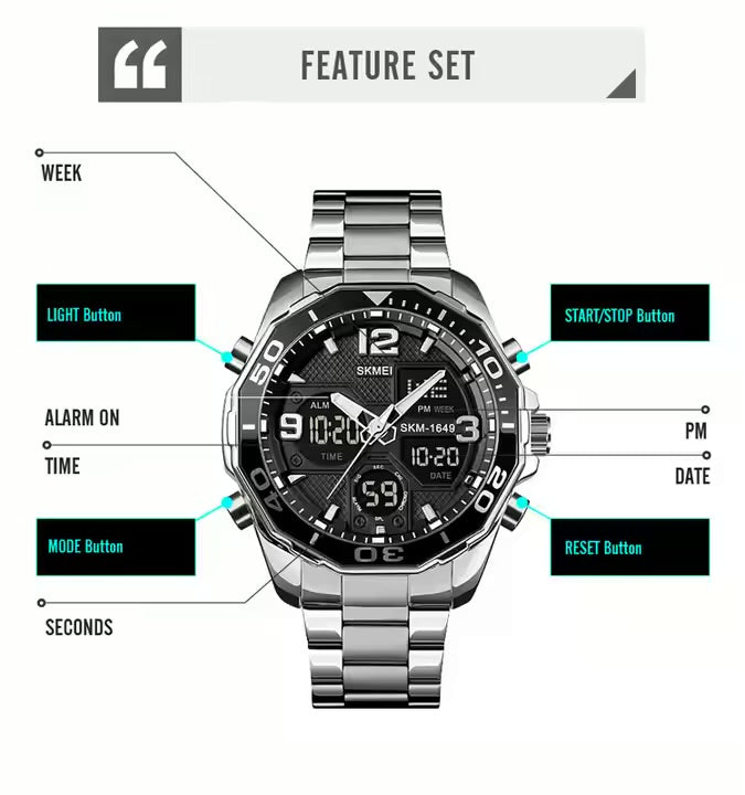 SKMEI 1649 Rotatable Ring Quartz Digital Men Wristwatch chronograph