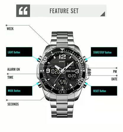 SKMEI 1649 Rotatable Ring Quartz Digital Men Wristwatch chronograph