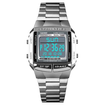 Skmei Men's Digital Sport's Watches Stainless Steel Strap 5 Alarm Clock Waterproof Led Chronograph Fashion Male Dual Time