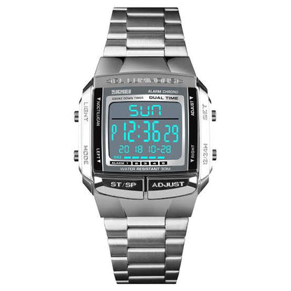 Skmei Men's Digital Sport's Watches Stainless Steel Strap 5 Alarm Clock Waterproof Led Chronograph Fashion Male Dual Time